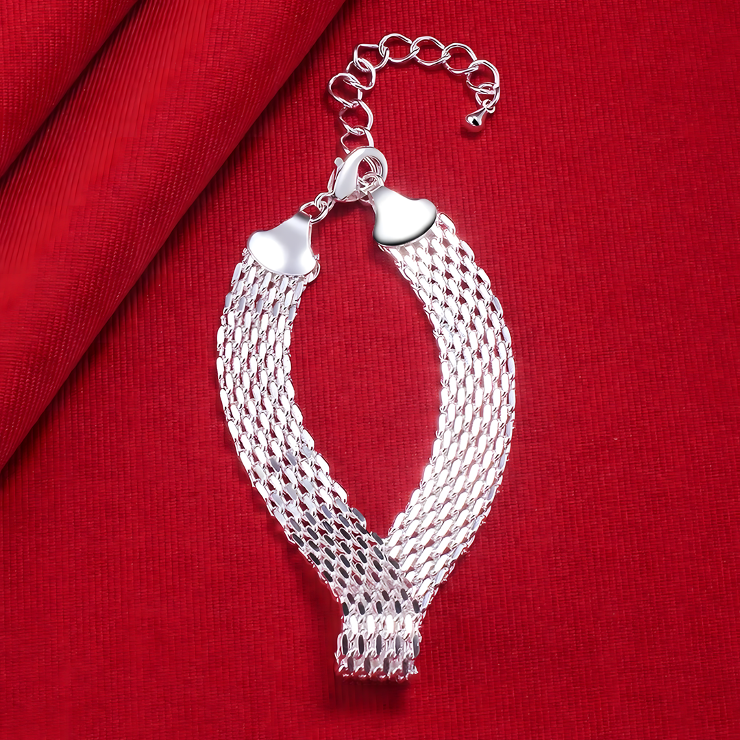 Exquisite Fashion Flat Mesh Weaving Chain Bracelet Hot 925 Sterling 659