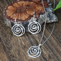 Boho Ethnic Spiral Jewelry Set for Women – Antique Silver Hollow-Out Pendant 676