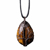 Tiger Eye Tree Of Life Pendant Necklace For Women Men Oval Brown Gemstone 1347