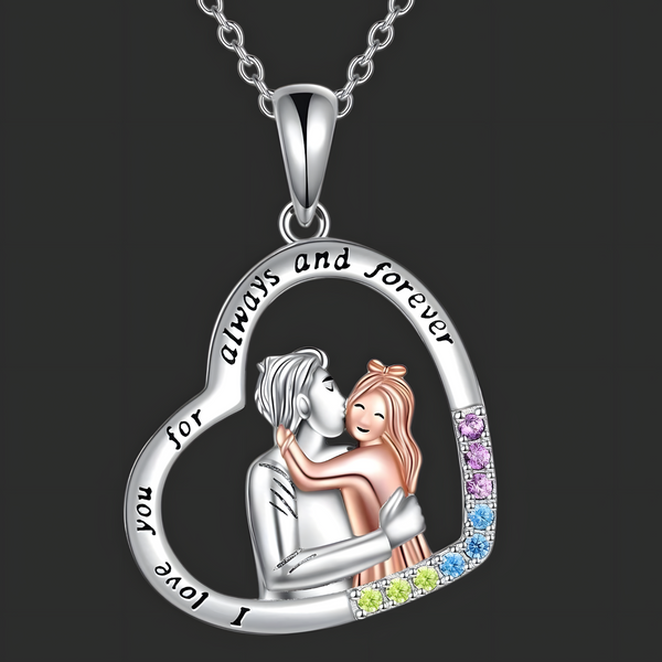 "Always & Forever"Heart Couple Necklace Silver Tone Colorful Crystal Pendant B12