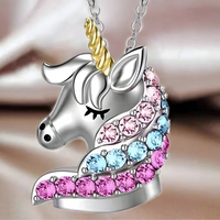 Unicorn Pendant Necklace for Girls – Crystal Rhinestone Cartoon Horse Charm 1160