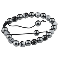 Grey 8mm Hematite Beaded Bracelet Adjustable Macrame Bracelet Unisex Magnet 1352