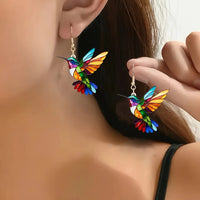 Acrylic Hummingbird Earrings – Bright Multicolour Bird Dangle Style 1235