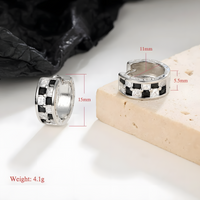 925 Sterling Silver Huggie Hoop Earrings Women Black & White Zircon Inlay 318