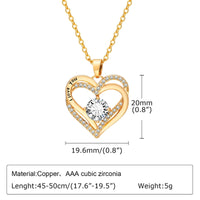 Gold Plated Heart Necklace Women Double Heart Pendant with AAA Cubic Zircon B4