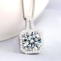 925 Sterling Silver AAA Zircon Square Pendant Necklaces Exquisite Crystal 264