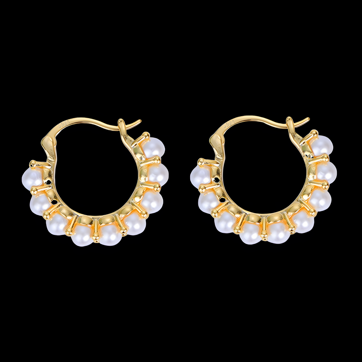Trendy Pearl Hoop Earrings for Women – Gold-Tone Brass & Copper Alloy Hoops 1026