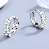 925 Silver-Plated Alloy Double-Row Zircon Huggie Hoop Earrings for Women 860