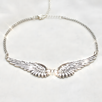 Statement Silver Tone Angel Wings Choker Necklace - Detailed Feather Design B44