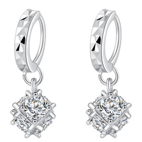 925 Silver Hoop Earrings for Women Geometric Cube Drop Design Cubic Zirconia 915