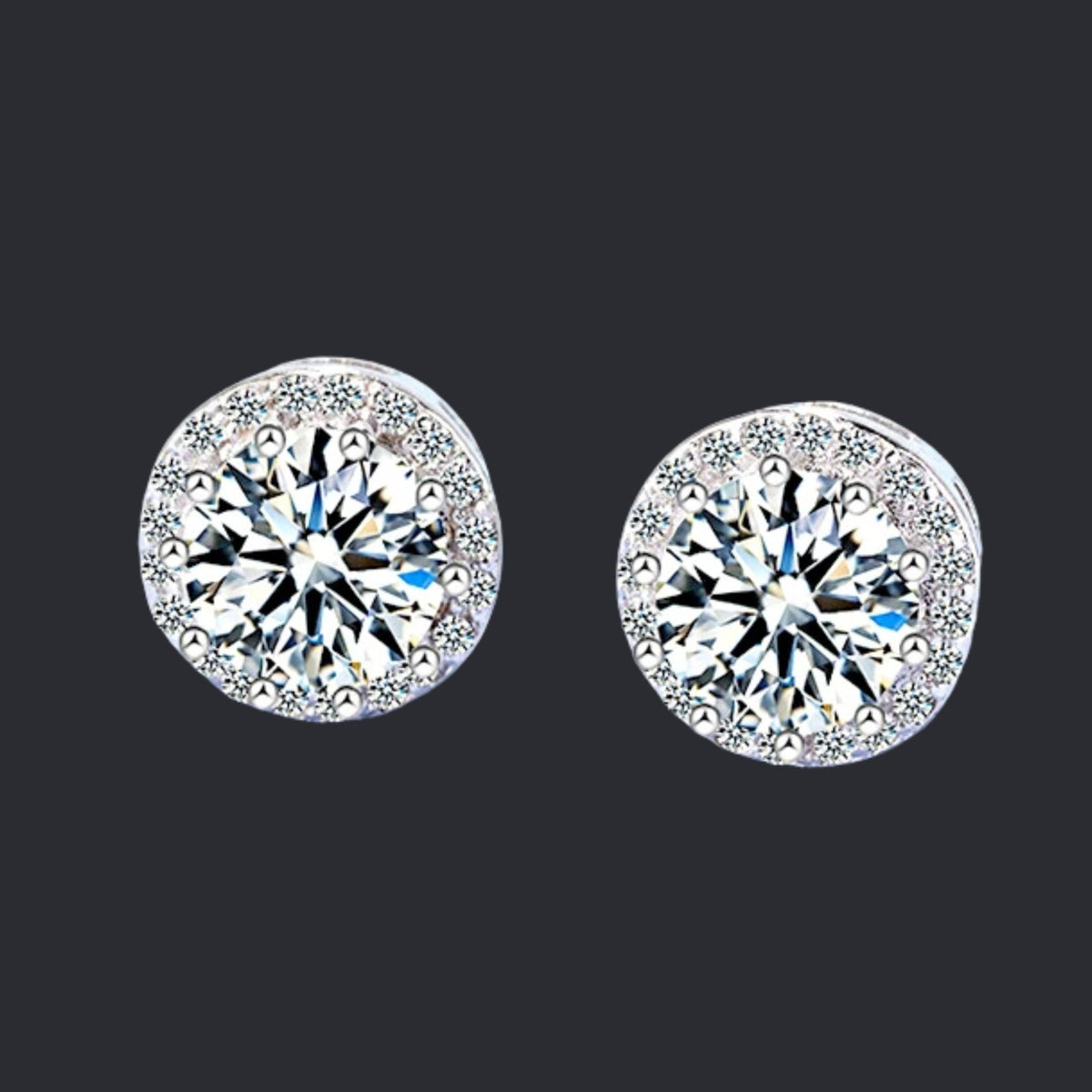 Sterling Silver AAA Zircon Halo Stud Earrings, 10mm Round Brilliant Cut 347