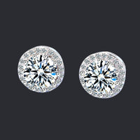 Sterling Silver AAA Zircon Halo Stud Earrings, 10mm Round Brilliant Cut 347
