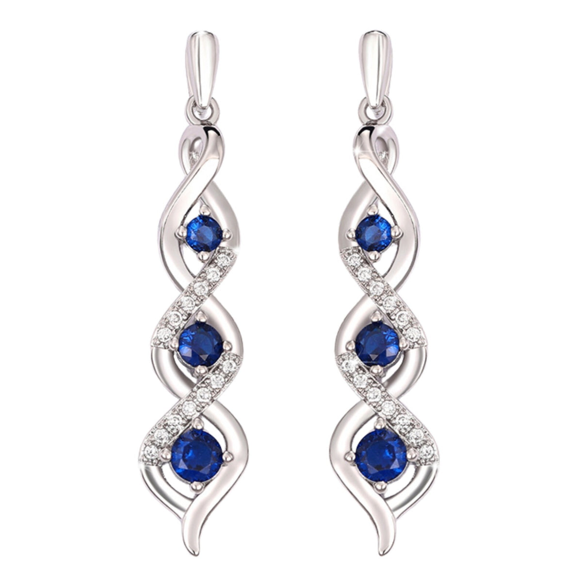 Blue Crystal Dangle Drop Earrings for Women – Elegant Long Twist Design  B6