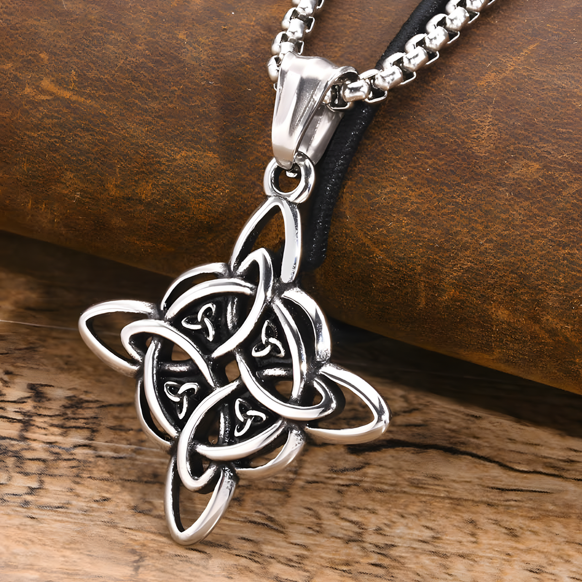 Stainless Steel Celtic Knot Pendant Necklace - Geometric Ethnic Cross Knot 1239