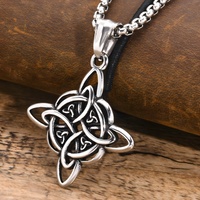 Stainless Steel Celtic Knot Pendant Necklace - Geometric Ethnic Cross Knot 1239