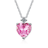 Heart Pendant Necklace For Women Pink Cubic Zirconia Silver Plated 1435