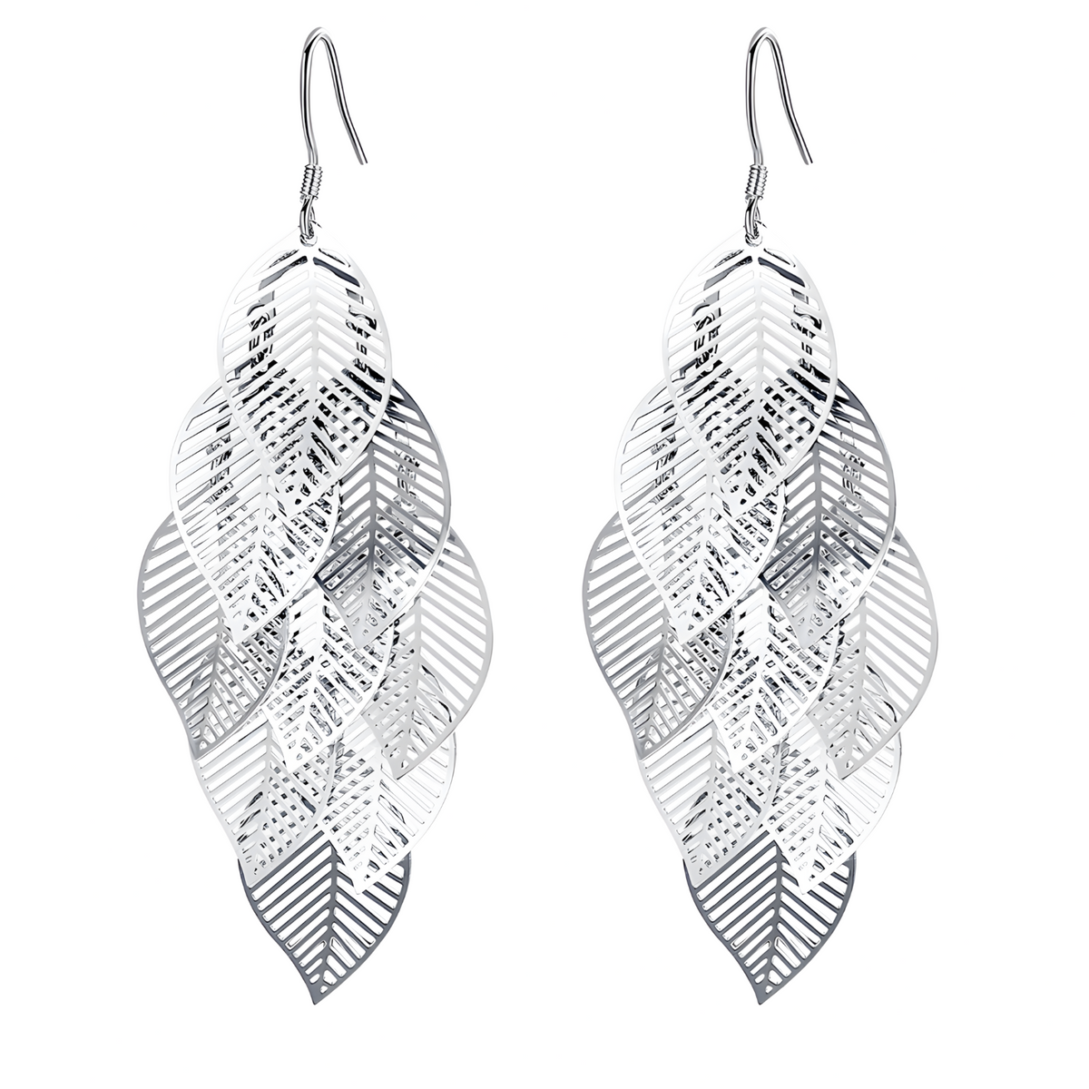 Unified Jewellery Silver Tone Multi Layer Leaf Drop Earrings Women – Trendy 1062