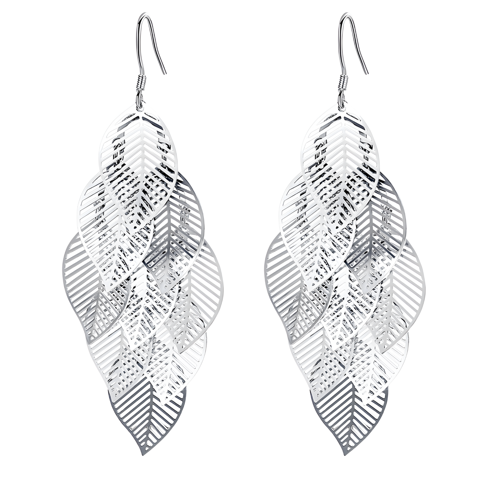 Unified Jewellery Silver Tone Multi Layer Leaf Drop Earrings Women – Trendy 1062