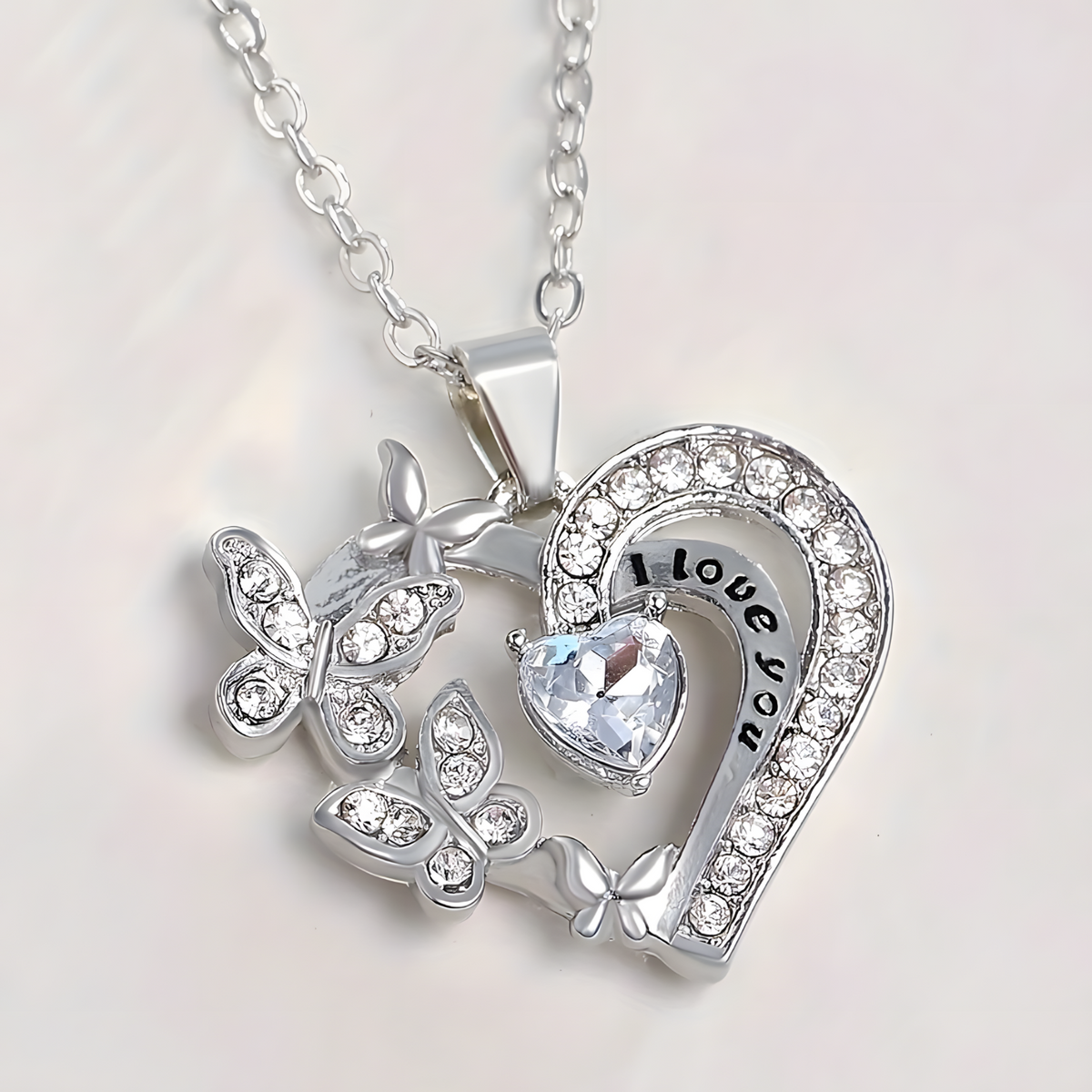 Unified Jewellery "I Love You" Heart Butterfly Crystal Silver Pendant Gift B17