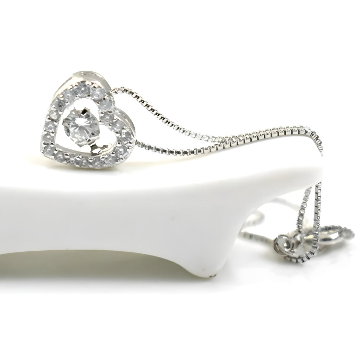 925 Sterling Silver Heart Necklace Women | Dancing Zircon Pendant Adjustable 260