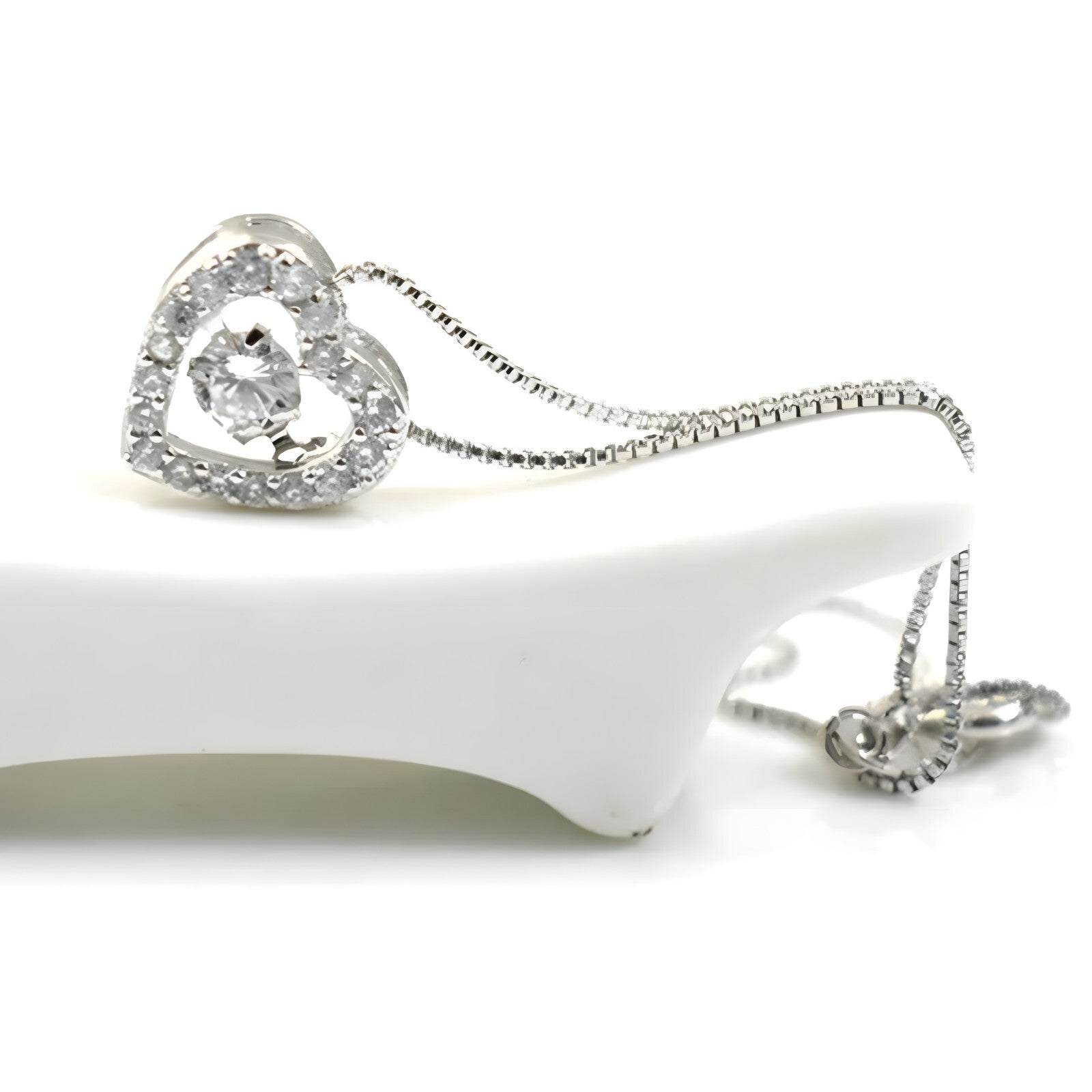 925 Sterling Silver Heart Necklace Women | Dancing Zircon Pendant Adjustable 260