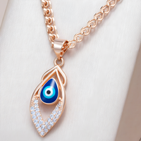 585 Rose Gold Evil Eye Pendant Necklace for Women, Blue Enamel Eye Zircon 1289