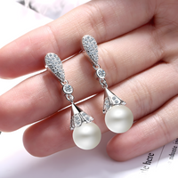 Women’s Silver-Plated Drop Earrings Sparkling Cubic Zirconia & Pearl 908