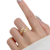 Sterling Silver Leaf Ring(Adjustable)Open Leaf Branch Ring with Cubic Zircon 392