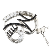 Mom Heart Pendant Necklace Black Plated Link Chain Cubic Zirconia Micro 1362