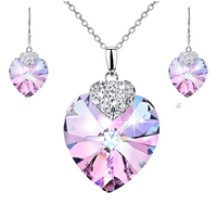 Heart Shape Crystal Necklace & Earrings Set for Women – Silver-Plated Copper 684