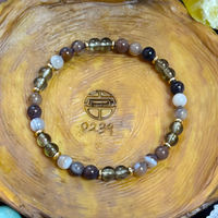 Botswana Agate & Smoky Quartz Beaded Bracelet For Women Gold Tone Plate 1402
