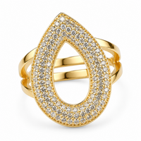 Luxury Teardrop Statement Ring For Women, Gold Tone Open Band Ring, Pavé 1503