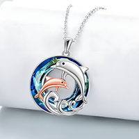 Dolphin Mother & Baby Pendant Necklace Women Zinc Alloy Animal Ocean Wave 1084