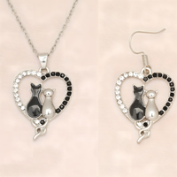 Black & White Cat Heart Dangle Earrings for Women –Zinc Alloy Silver Colour 1169