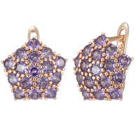 Purple Natural Zircon Cluster Drop Earrings for Women Copper Base Rose Gold 1299