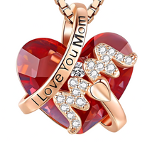 "I Love You Mom" Necklace -Red Crystal Heart Pendant Jewelry Gift for Mother B90