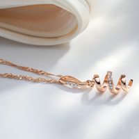 Rose Gold Spiral Pendant Necklace 34mm Twisted Wave Design Zircon Stone 1496