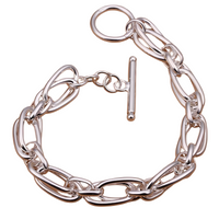 925 Sterling Silver Double Link Chain Toggle Clasp Bracelet for Women 445