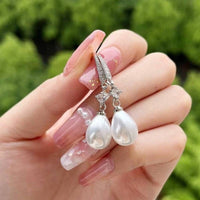Unified Jewellery® - Women's 925 Silver Plated Faux Pearl & Zircon Dangle 10 UK