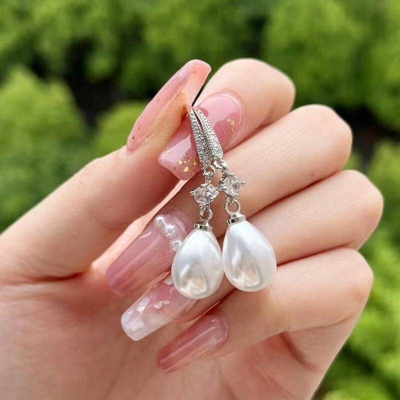 Unified Jewellery® - Women's 925 Silver Plated Faux Pearl & Zircon Dangle 10 UK