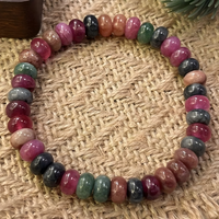 Multicolor Tourmaline Bracelet Natural Rainbow Tourmaline Handmade Beads- 1408