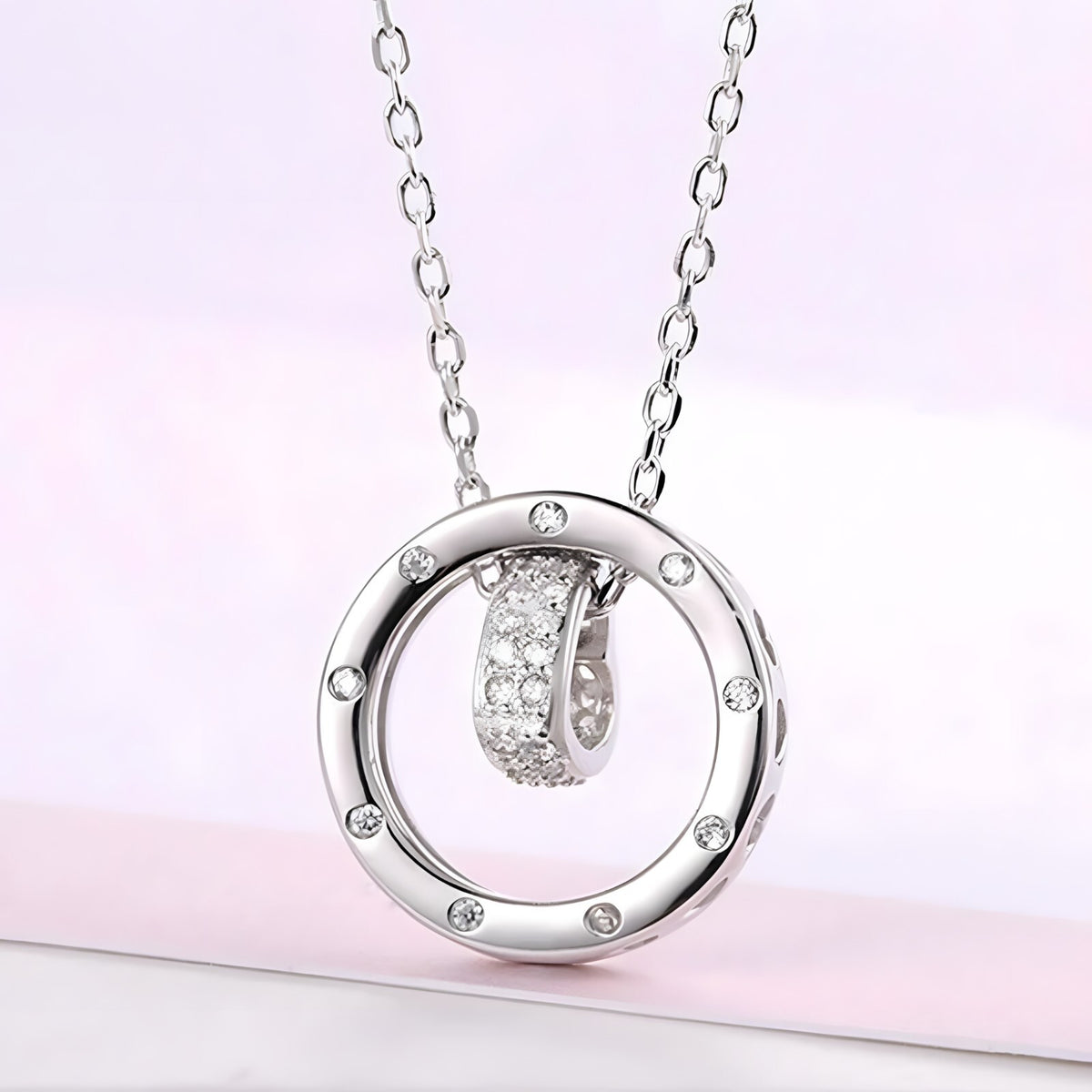 Sterling Silver Heart Circle Pendant Necklace Women Real 925 Silver Chain 282