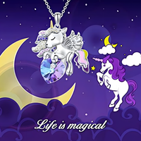 Unicorn Heart Pendant Necklace for Women – Colourful Crystal Glass Heart 1168