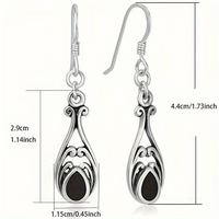 925 Sterling Silver Vintage Teardrop Filigree Dangle Earring with Black Onyx 153