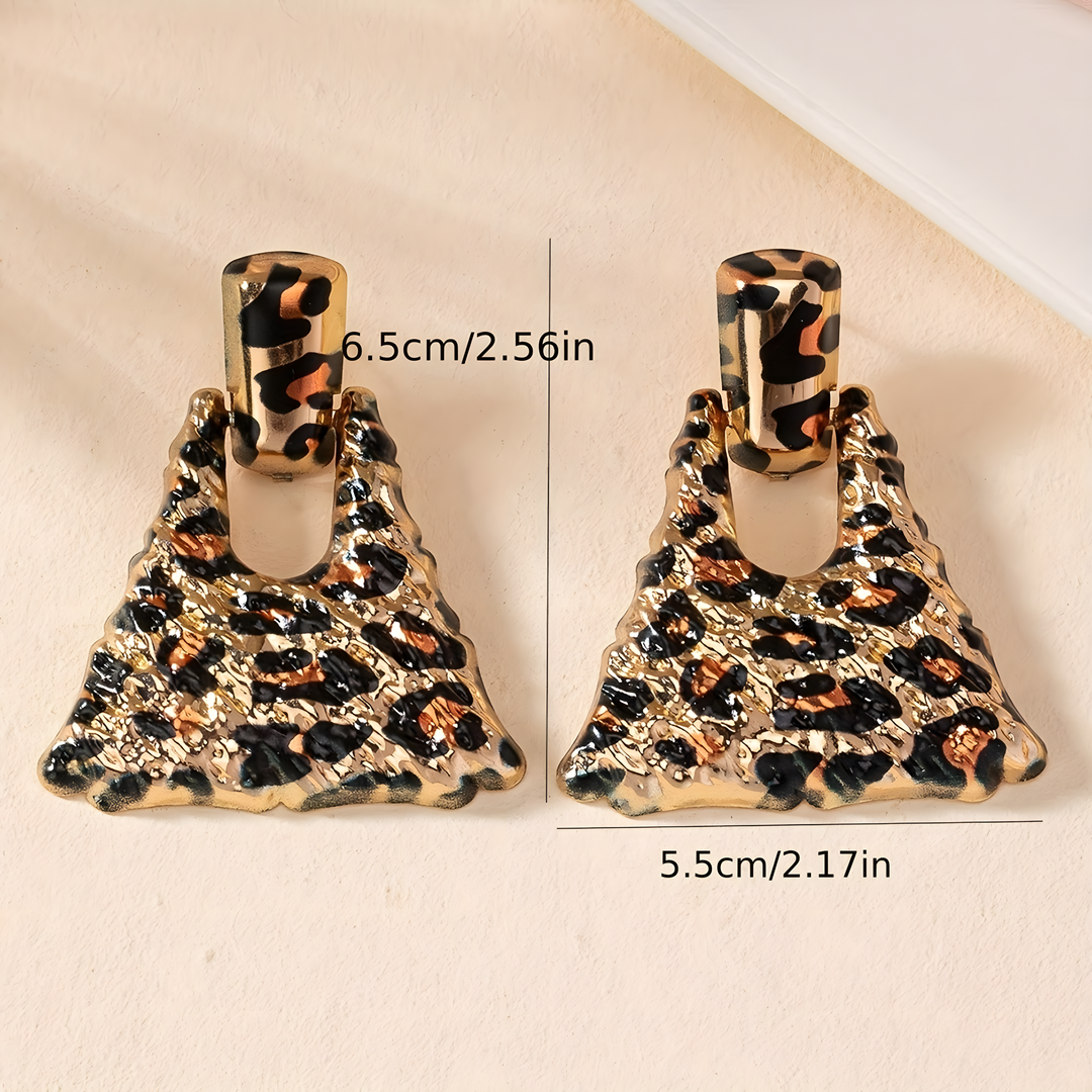 Leopard Print Drop Earrings for Women – Trendy Gold Triangle Dangle Earrings 768