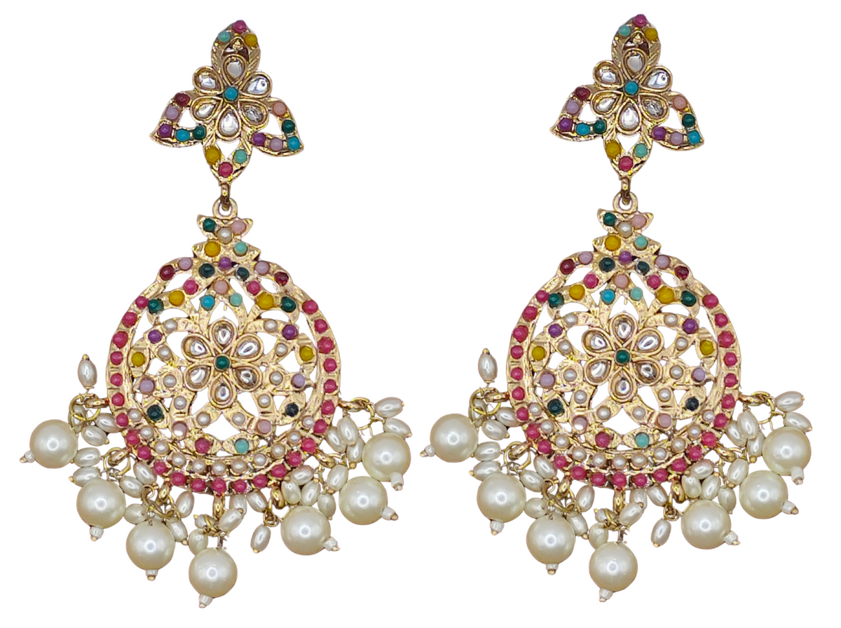 Elegant Bollywood Inspired Gold Kundan Earrings - Traditional Indian Jewelry 243