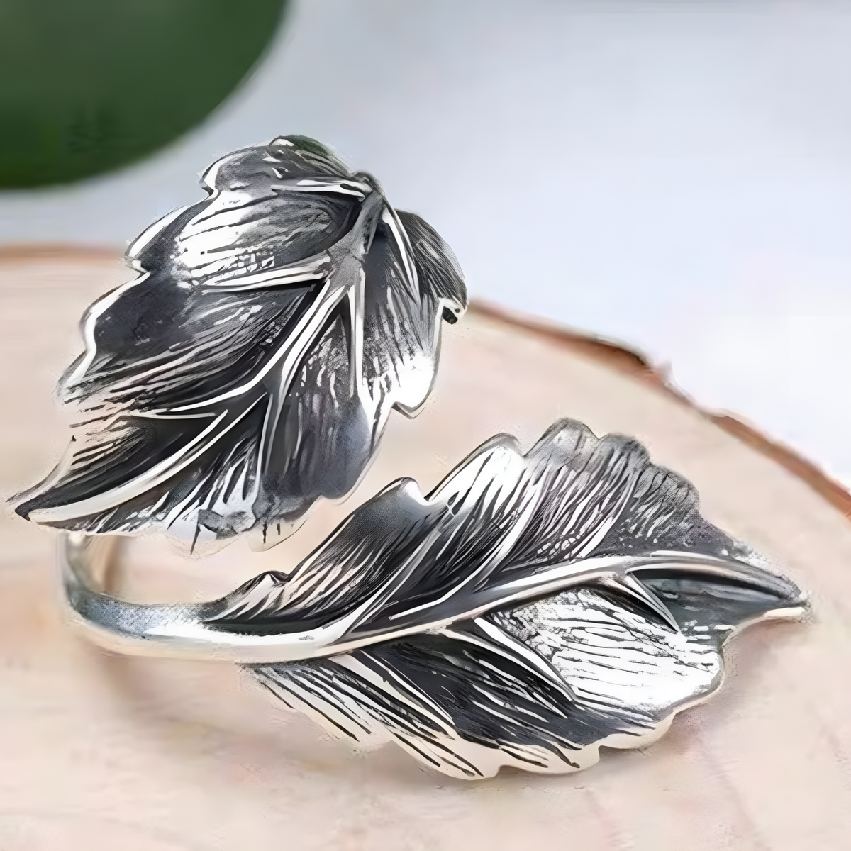 Vintage Leaf Wrap Ring Silver-Plated Alloy Adjustable Resizable Open Band 1477