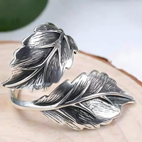 Vintage Leaf Wrap Ring Silver-Plated Alloy Adjustable Resizable Open Band 1477