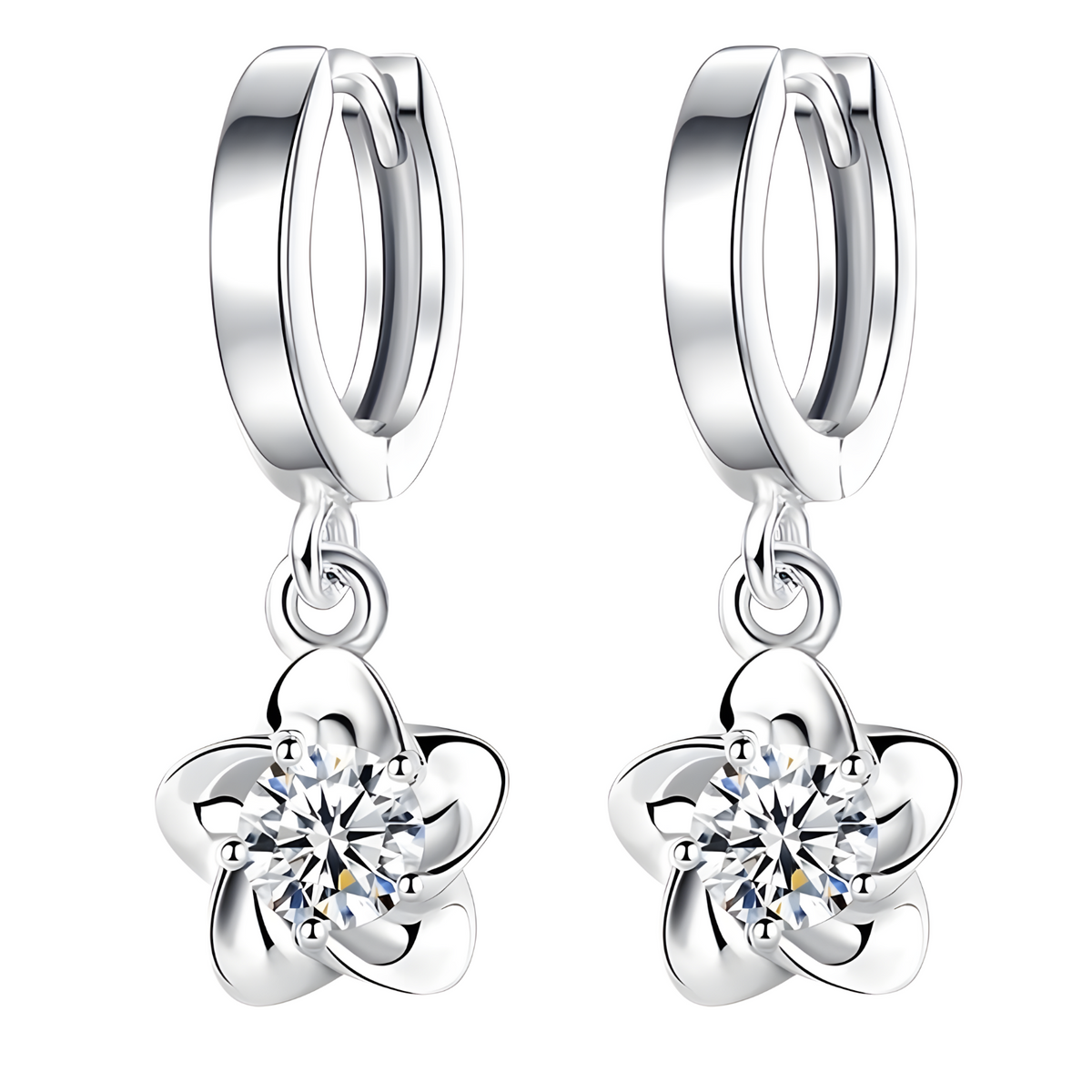925 Sterling Silver Flower Drop Earrings Women Platinum-Plated Hoop Design 819
