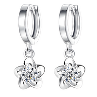 925 Sterling Silver Flower Drop Earrings Women Platinum-Plated Hoop Design 819